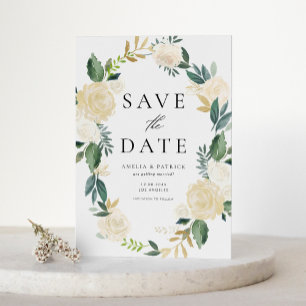 Floral Wreath with Ivory Flowers Save the Date Magnetic Invitation