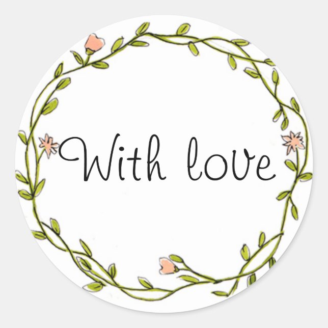 Floral wreath 'with love' favour sticker (Front)