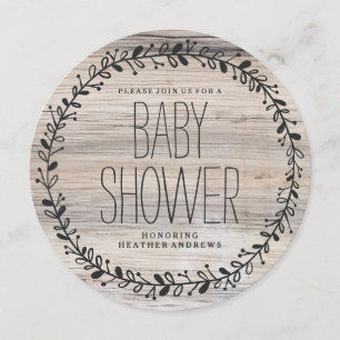 Floral Wreath   Wooden BABY SHOWER INVITATION