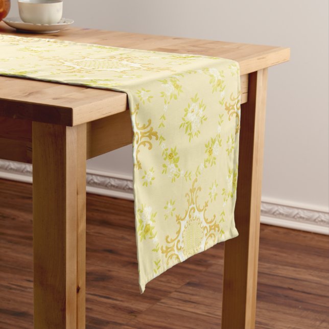 Floral Wreaths With Rose Centres Pattern Short Table Runner (In Situ)