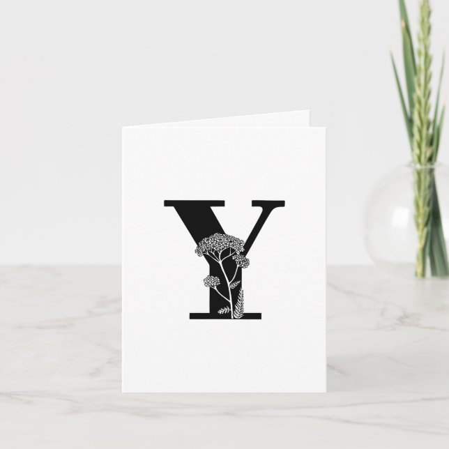 Floral Y Monogram On White Note Card (Front)