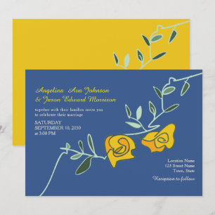 Floral Yellow and Dusty Blue Wedding Invitation