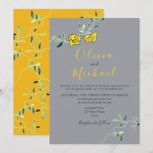 Floral Yellow and Grey Minimony Wedding Invitation
