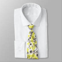Floral yellow and grey tie