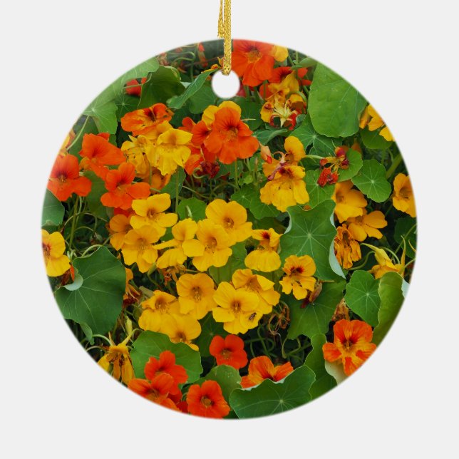 Floral Yellow and Orange Nasturtiums Photo Ceramic Tree Decoration (Back)