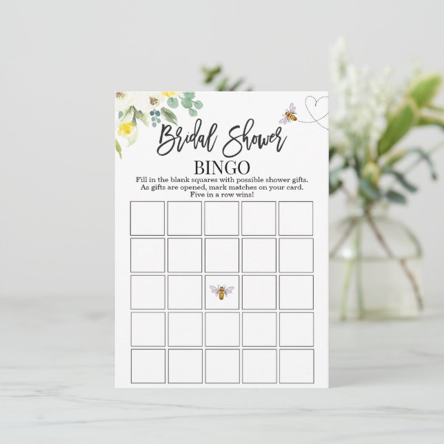 Floral Yellow Bee Bingo Game Card (Standing Front)
