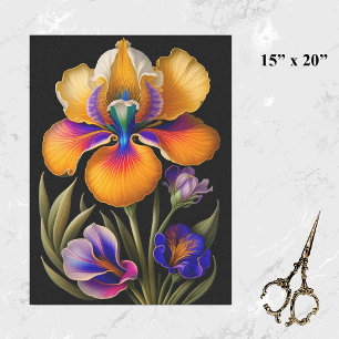 Floral Yellow Blue Botanical Illustration Tissue Paper