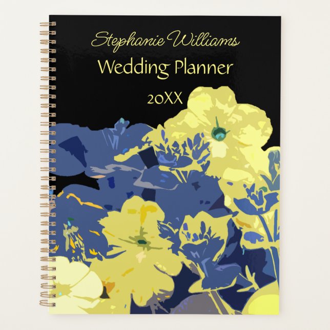 Floral Yellow Blue Custom Name Wedding Gift Favour Planner (Front)