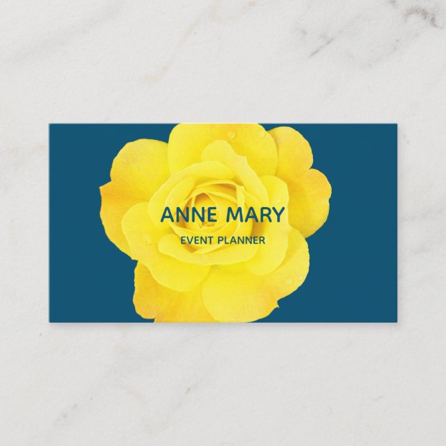 Floral Yellow Blue Modern Colourful Event Planner Business Card (Front)