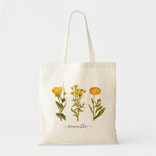 Floral Yellow Botanical Vintage Personalised Tote Bag