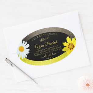 Floral Yellow Brown Glitter Black Product Labels