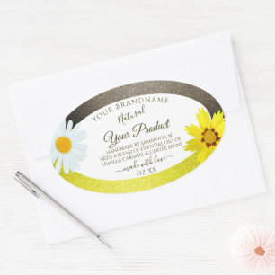 Floral Yellow Brown Glitter White Product Labels