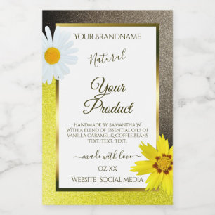 Floral Yellow Brown Glitter White Product Labels