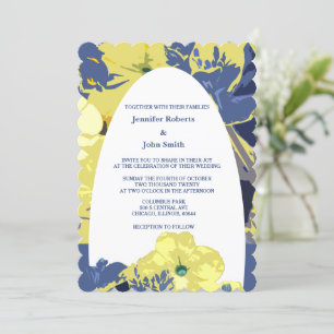 Floral Yellow Dusty Blue Custom Artsy Arch Wedding Invitation
