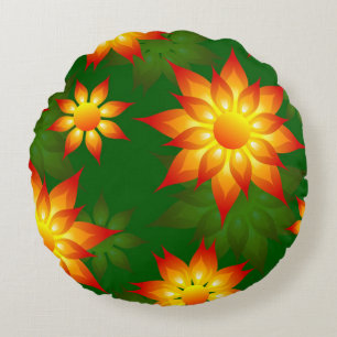 Floral Yellow Flowers with Green Background-57557 Round Cushion