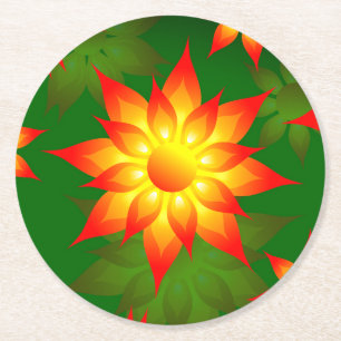 Floral Yellow Flowers with Green Background-57557 Round Paper Coaster