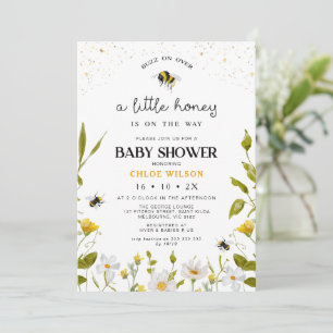 Floral Yellow Gender Neutral Honey Bee Baby Shower Invitation