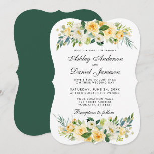 Floral Yellow Gold Green White Wedding Invitation