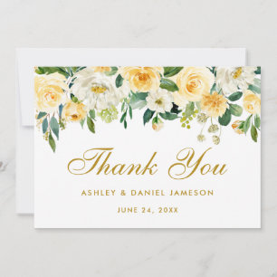 Floral Yellow Gold Wedding Thank You Card