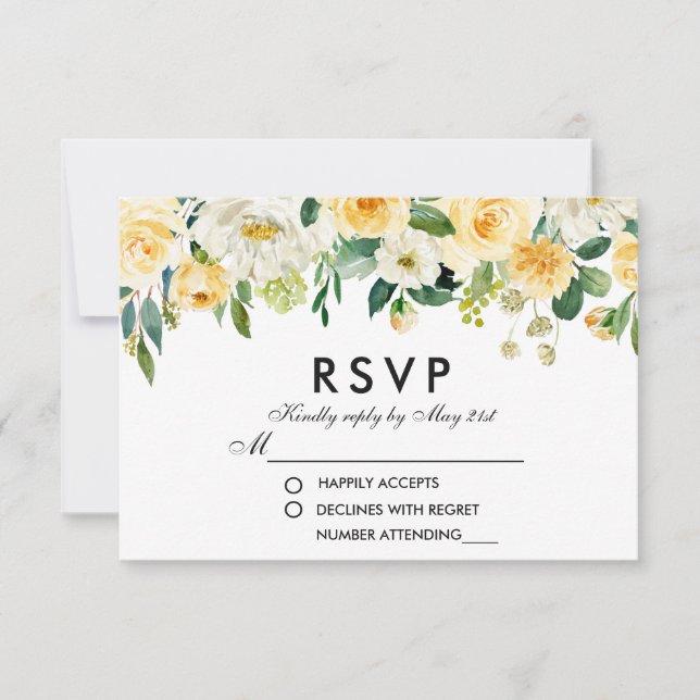 Floral Yellow Gold White Green RSVP Wedding (Front)