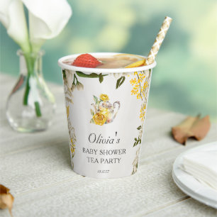 Floral Yellow Green Tea Party Baby Shower Paper Cups