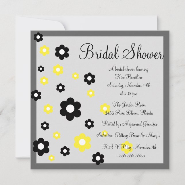 Floral Yellow & Grey Bridal Shower Invitation (Front)