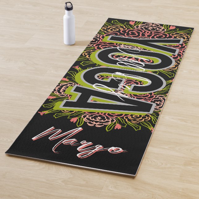 Floral Yellow Hand Drawn Name Yoga Mat (In Situ)