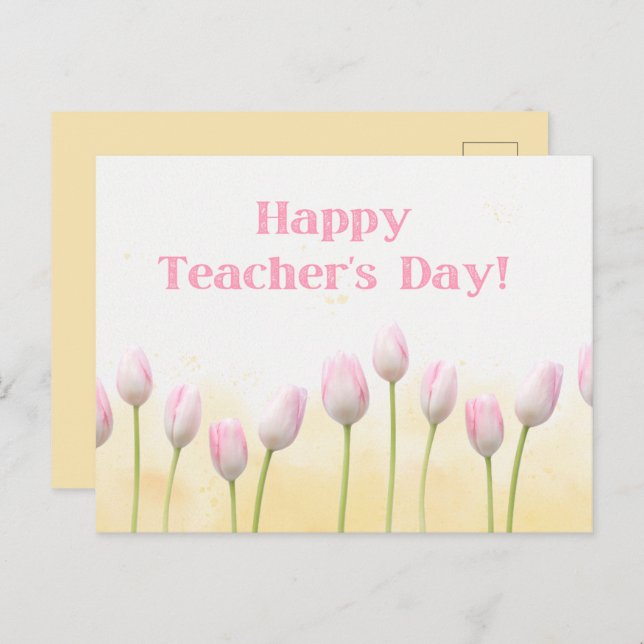 Floral Yellow Happy Teachers Day Postcard (Front/Back)