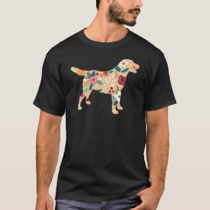 Floral Yellow Labrador Silhouette - Labrador Dog L T-Shirt