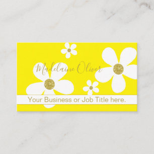 Floral Yellow Large White Daisy Gold Professional Business Card