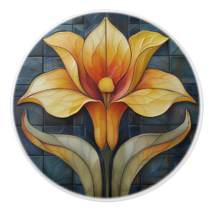 Floral Yellow Lily Art Deco Ceramic Knob