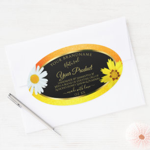 Floral Yellow Orange Glitter Black Product Labels