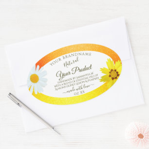 Floral Yellow Orange Glitter White Product Labels