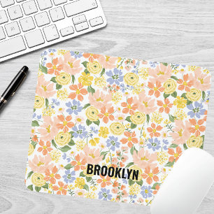 Floral Yellow Peach Mouse Mat