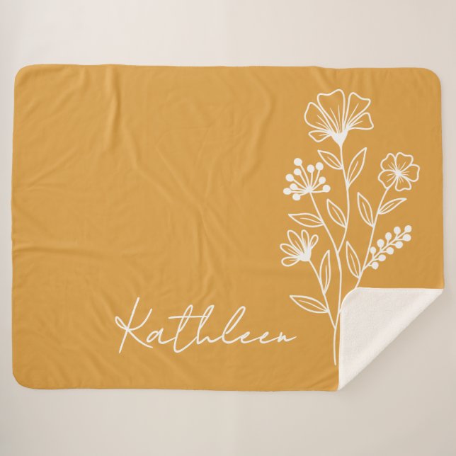 Floral Yellow Personalised Blanket, Mother’s Day Sherpa Blanket (Front (Horizontal))