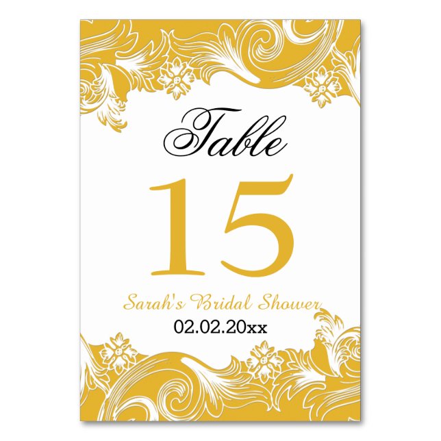 Floral yellow Personalised table numbers (Back)