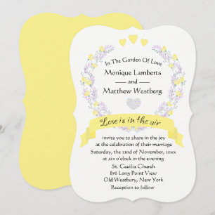 Floral Yellow  Purple Flower Wedding Wreath Invitation