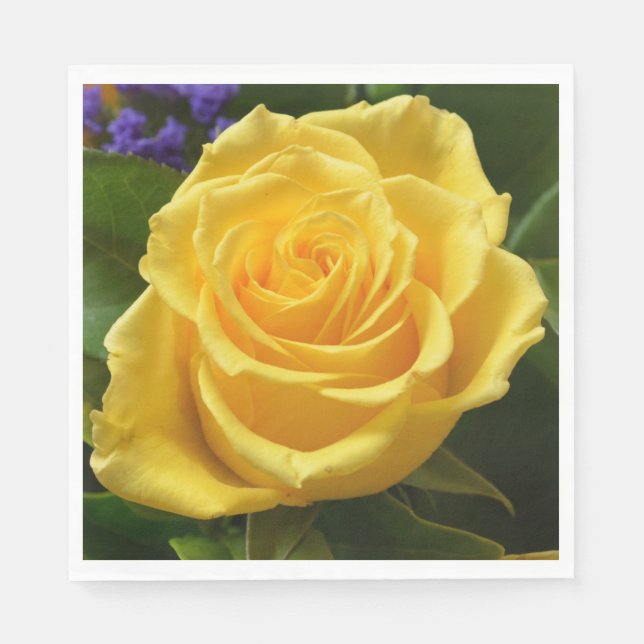 Floral Yellow Rose Flower Wedding Party Napkin (Front)