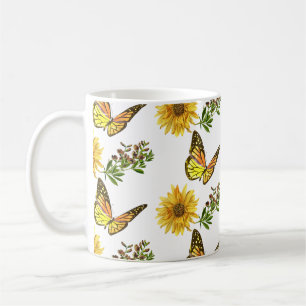 Floral Yellow Sunflower and Butterflies   Coffee Mug