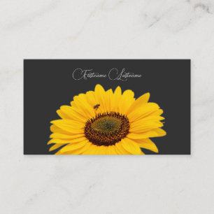 Floral yellow sunflower bee calligraphy dark grey business card