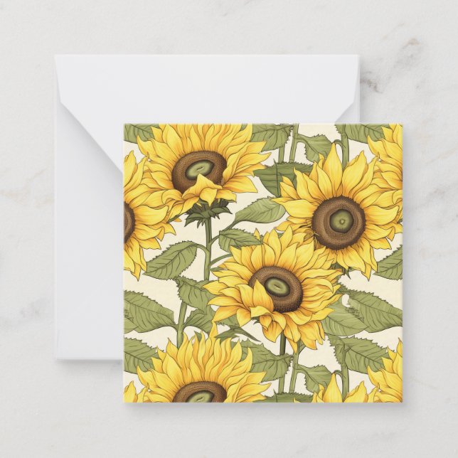 Floral Yellow Sunflower Design Flat Greeting Card  (Front)