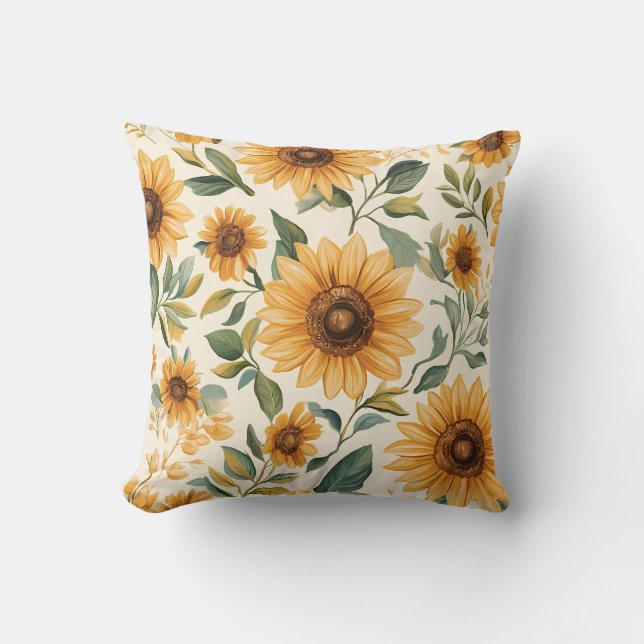 Floral Yellow Sunflowers Cushion (Front)