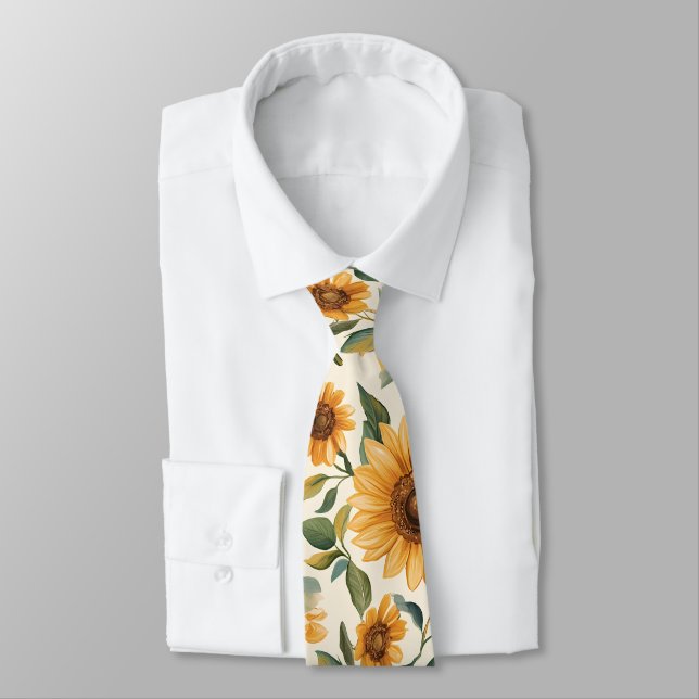Floral Yellow Sunflowers  Tie (Tied)
