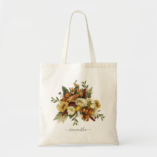 Floral Yellow Terracotta Botanical Personalised Tote Bag (Front)