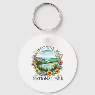 Floral Yellowstone National Park Hiking Camping Ou Key Ring