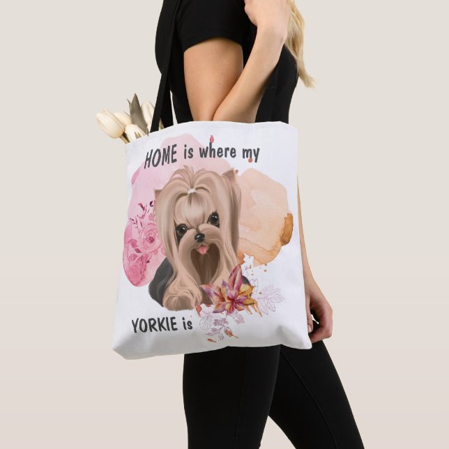 Floral Yorkie is Home Tote Bag (Close Up)