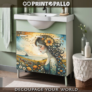 Floral young woman dreaming to sail away  tissue paper