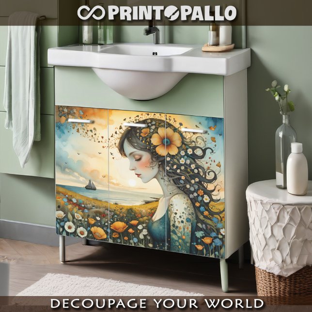 Floral young woman dreaming to sail away  tissue paper (Creator Uploaded)