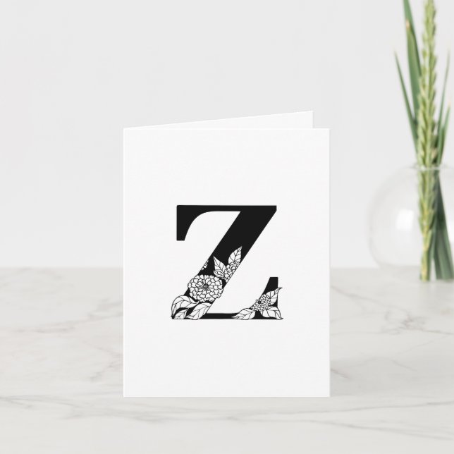Floral Z Monogram On White Note Card (Front)