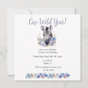 Floral Zebra Birthday Invitation